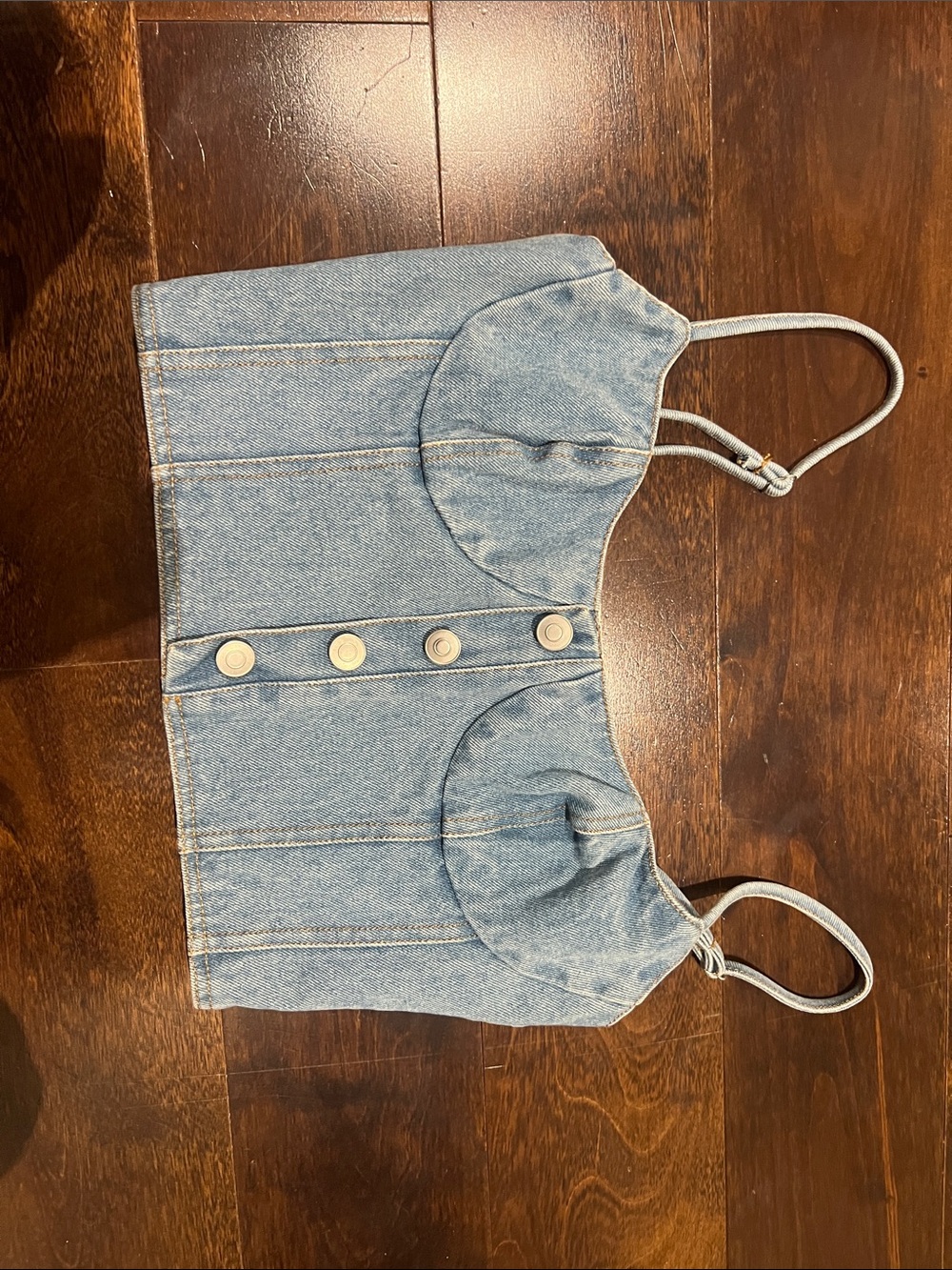 Moon River Denim Smocked Crop Tank - Light Blue